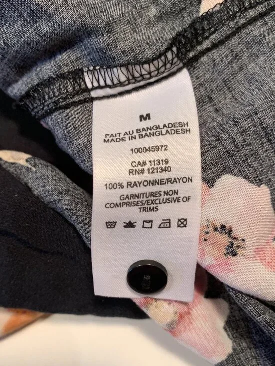 Dynamite Floral Sleeveless Blouse Tie Front Black Pink Boho Button Tank Size M - Picture 7 of 8